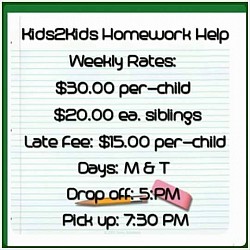 Kids2Kids Homework Help is a YNARS4KIDS program located in Montgomery County, MD.